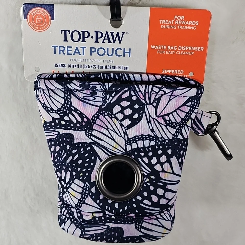 Top Paw Treat Training Dog Waste Bag Dispenser Waist Clip Obedience Butterfly